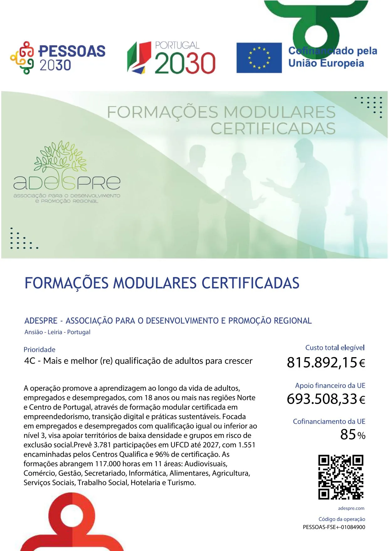 Ficha de operação PESSOAS-FSE+-01084900 — Formações Modulares Certificadas