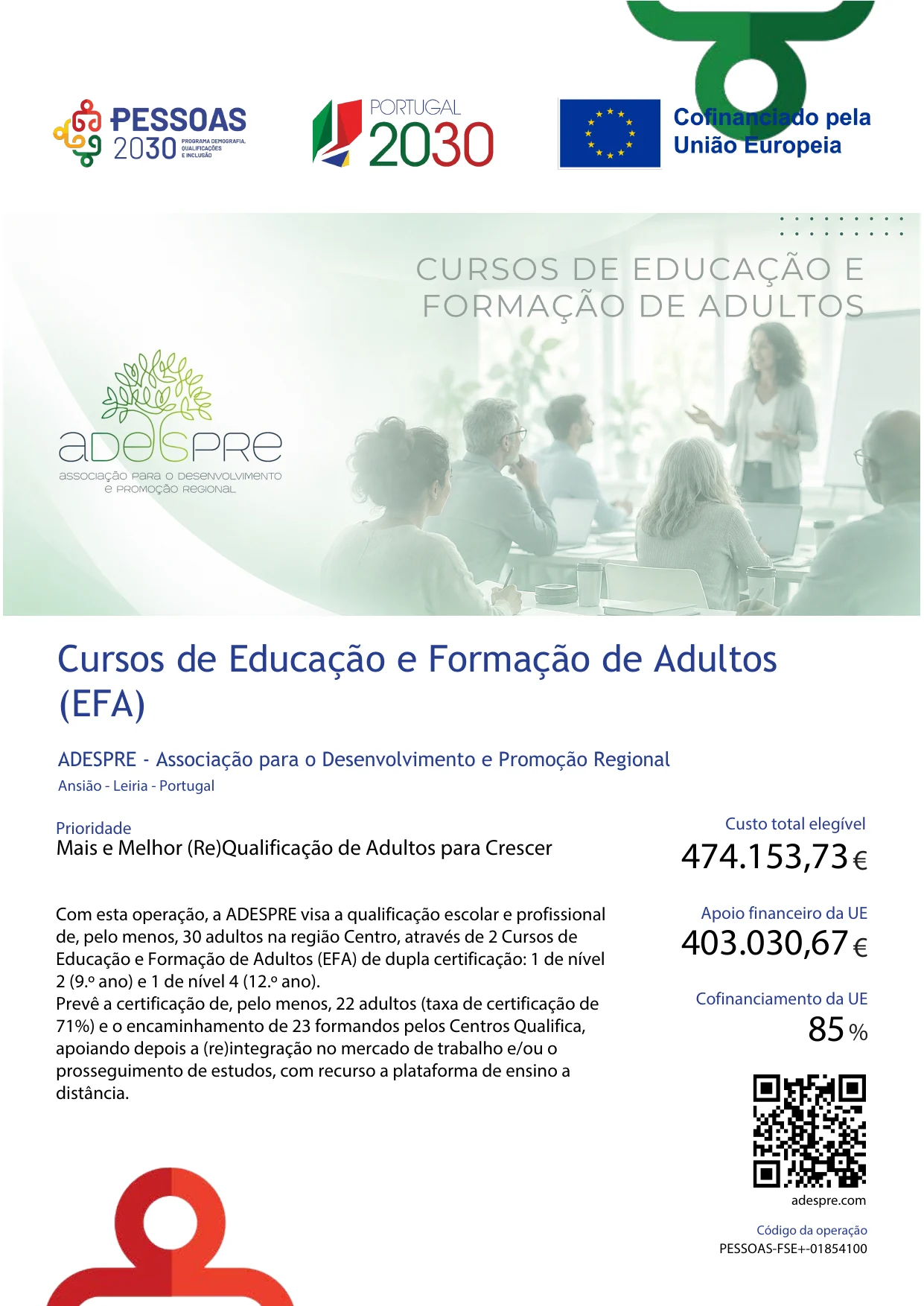 Ficha de operação PESSOAS-FSE+-01854100 — Cursos de Educação e Formação de Adultos (EFA)